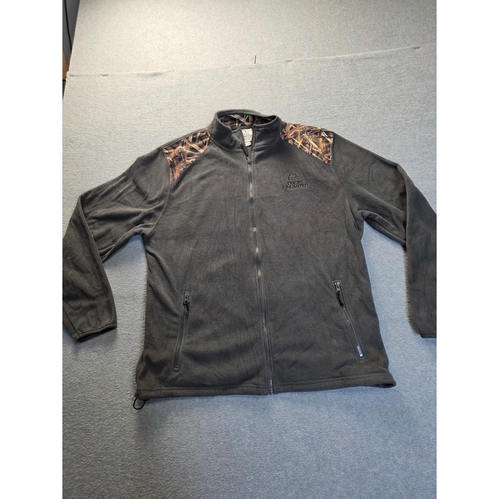 Ducks Unlimited Mens Fleece Jacket Grey Camo Full Zip‎ Outdoor Hunting Large